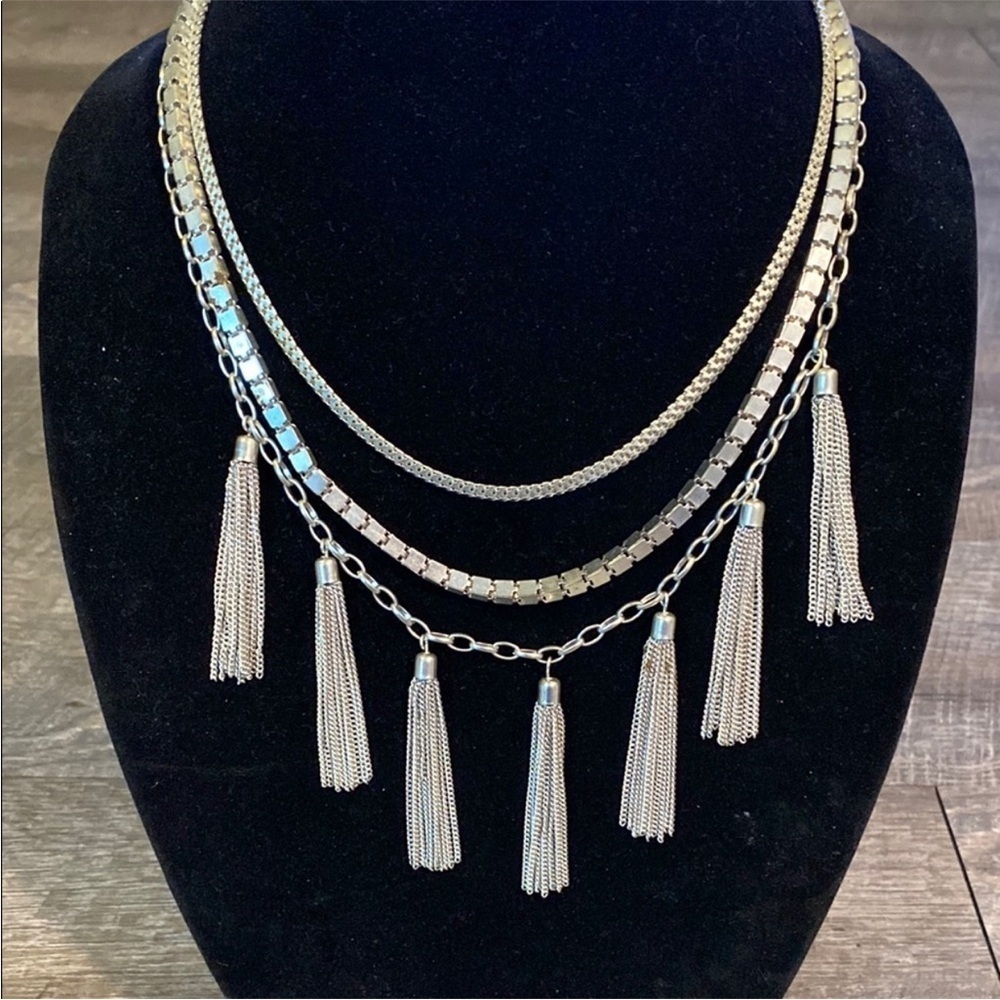 Silver Tassel Statement Necklace MOVING SALE